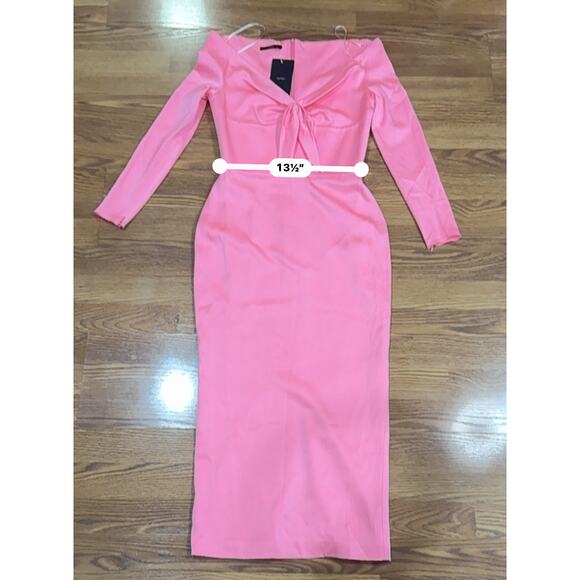 ALEX PERRY Peyton Pink bodycon off-the-shoulder satin-crepe midi dress 10 - Picture 8 of 16